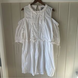 ASOS White Long Sleeve Dress with Bare Shoulders and Ruffle Details, Size 22